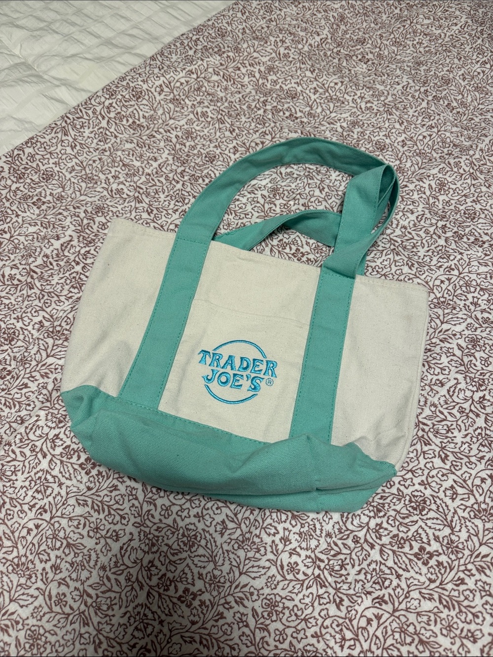 Trader Joe's Teal and Cream Canvas Tote
